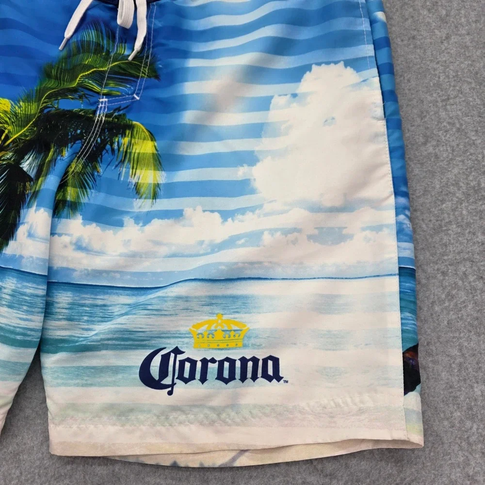 Corona Extra Tropical Palm Tree Beach Swim Trunks Men's Size‎ Large Board Shorts